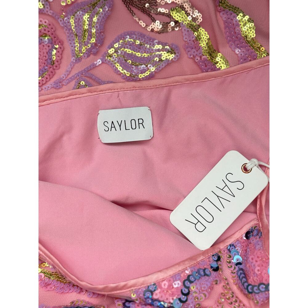 NWT Saylor Isa Floral Sequin Sparkle One Shoulder Midi Dress Pink Multi Small - Picture 8 of 8